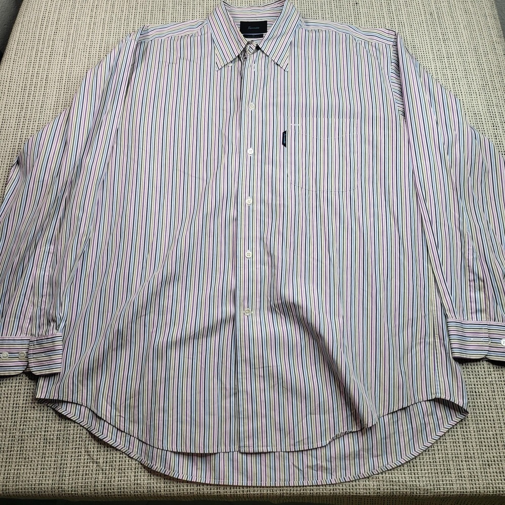 Faconnable Shirt Mens XL Multicolor Stripe Long Sleeve Button Front Casual